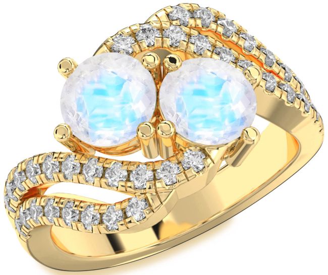 Diamond Moonstone Gold Round Two Stone Ring