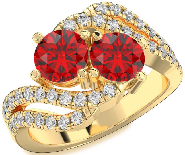 Diamond Ruby Gold Round Two Stone Birthstone Ring