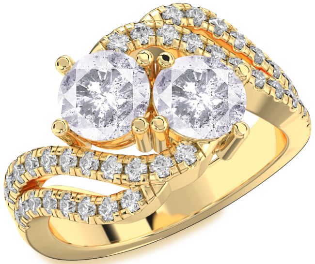 Salt & Pepper Diamond Gold Round Two Stone Ring