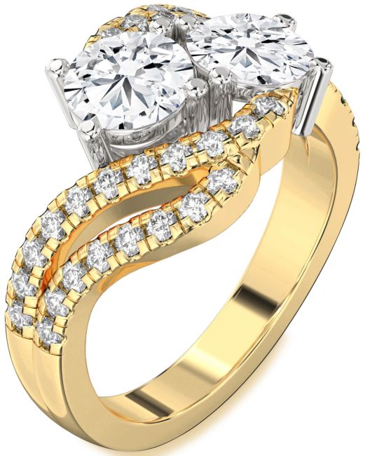 Lab Diamond Gold Silver Round Two Stone Ring