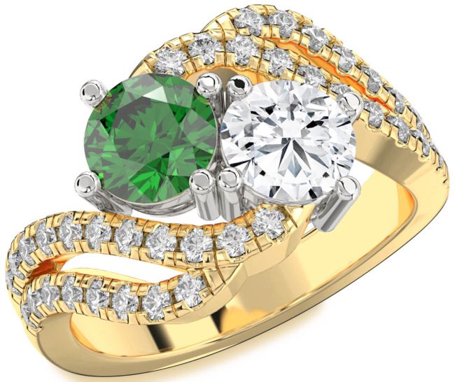 Diamond Gold Silver Round Two Stone Promise Ring