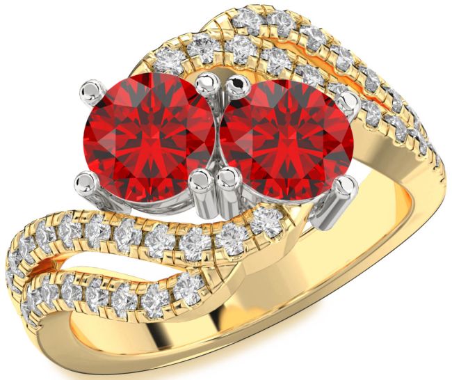 Diamond Ruby Gold Silver Round Two Stone Birthstone Ring