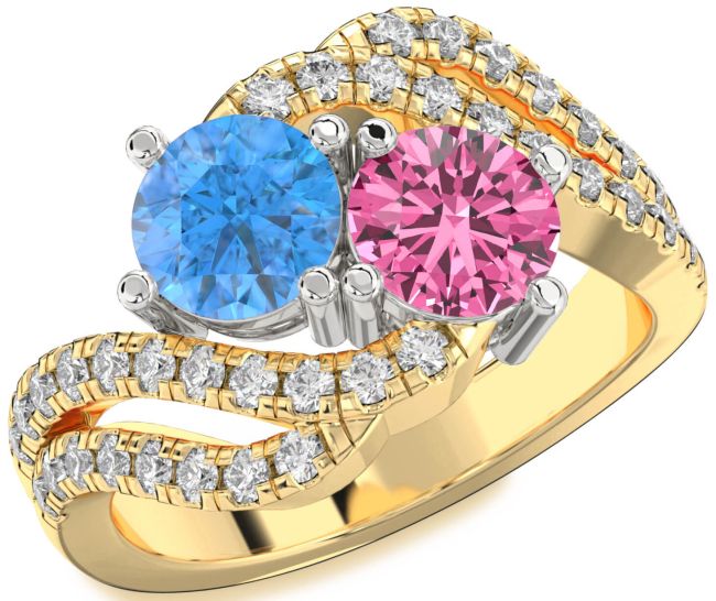 Diamond Gold Silver Round Two Stone Promise Ring