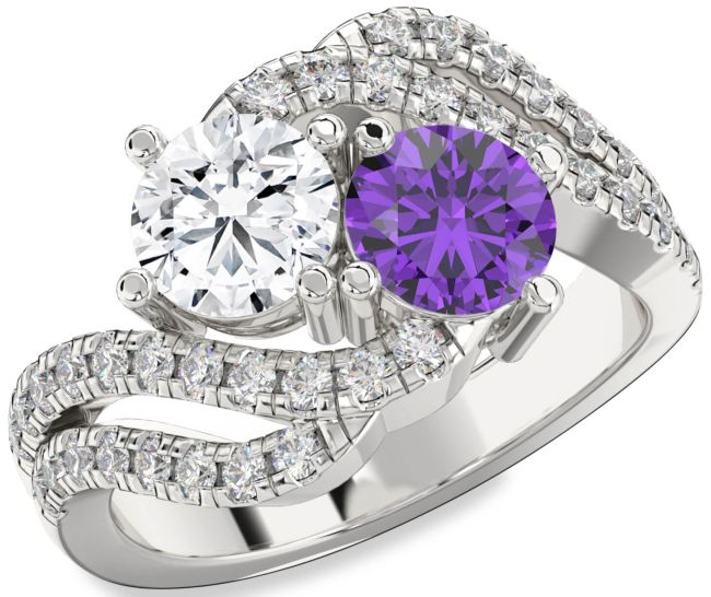 Diamond Silver Round Two Stone Promise Ring
