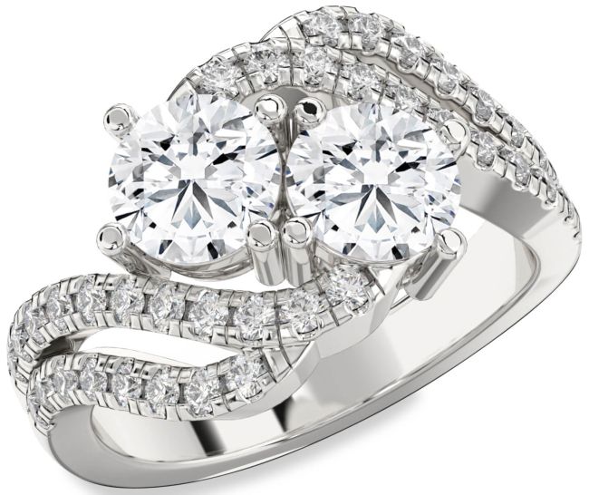 Diamond Silver Round Two Stone Ring