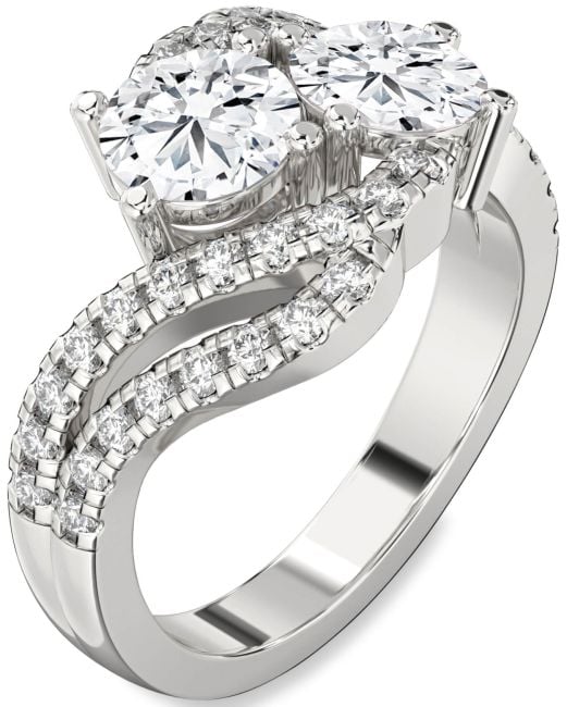 Lab Diamond Silver Round Two Stone Ring
