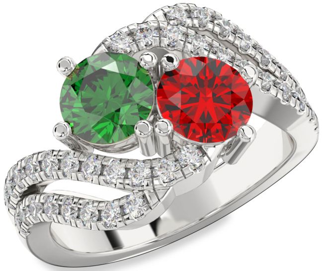 Diamond Silver Round Two Stone Promise Ring
