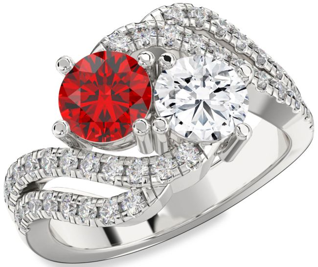 Diamond Silver Round Two Stone Promise Ring