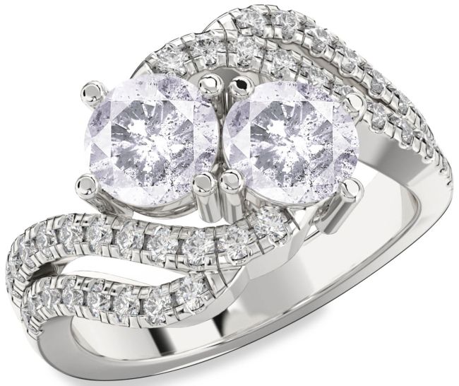 Salt & Pepper Diamond Silver Round Two Stone Ring