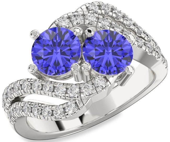 Diamond Tanzanite Silver Round Two Stone Ring
