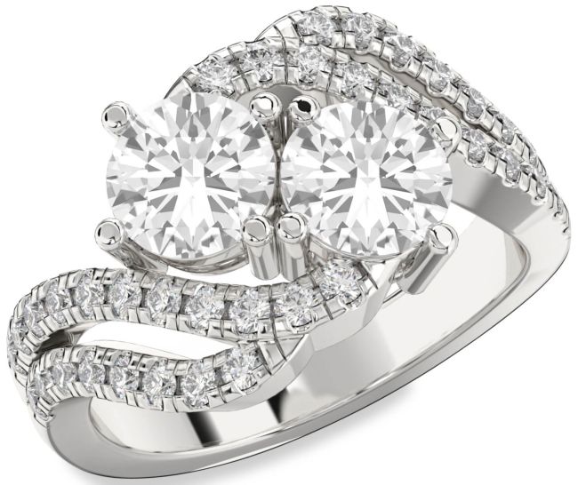 Diamond White Sapphire Silver Round Two Stone Ring