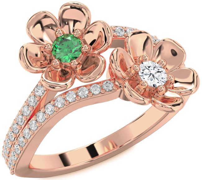 Diamond Rose Gold Flower Round Two Stone Promise Ring