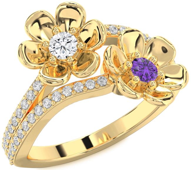 Diamond Gold Flower Round Two Stone Promise Ring