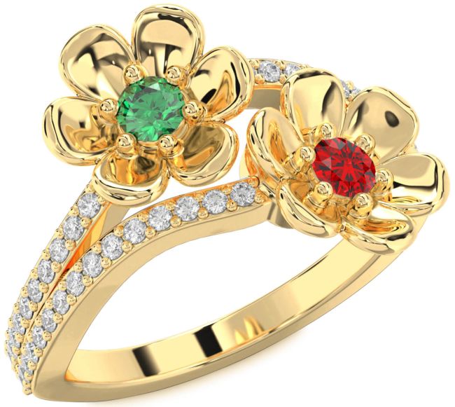 Diamond Gold Flower Round Two Stone Promise Ring