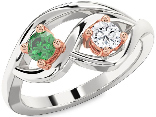 Rose Gold Silver Round Two Stone Promise Ring