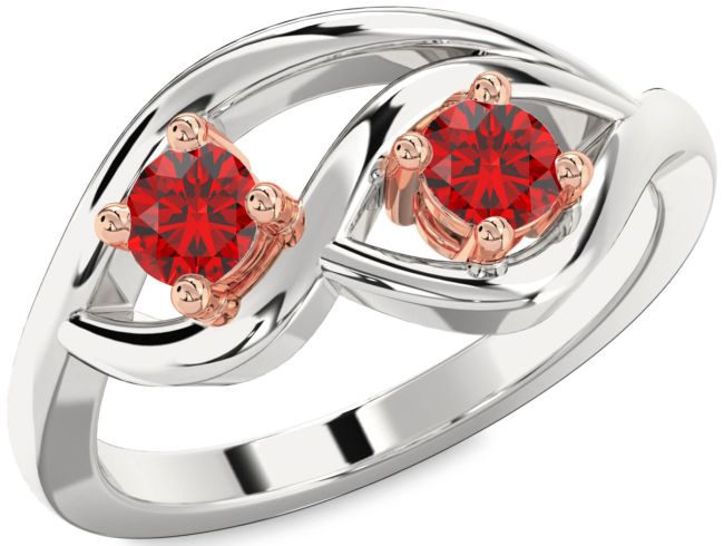Ruby Platinum & Rose Gold Round Two Stone Birthstone Ring