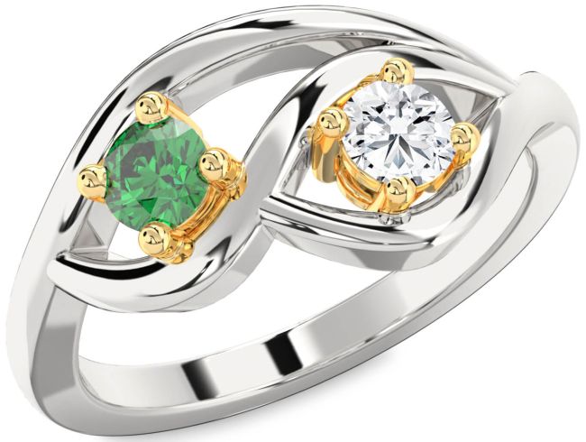 Gold Silver Round Two Stone Promise Ring