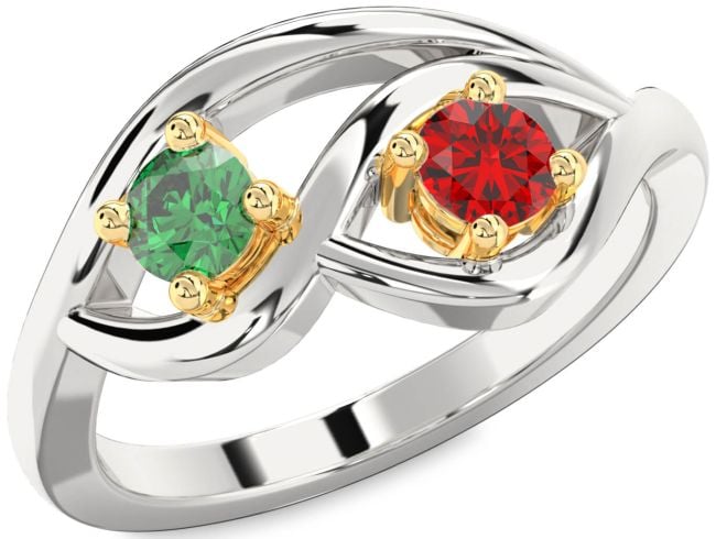 Silver & 10K gold Round Two Stone Promise Ring