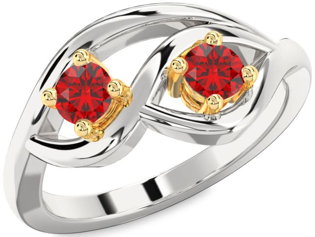 Ruby Gold Silver Round Two Stone Birthstone Ring