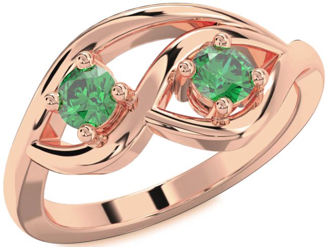 Emerald Rose Gold Round Two Stone Birthstone Ring