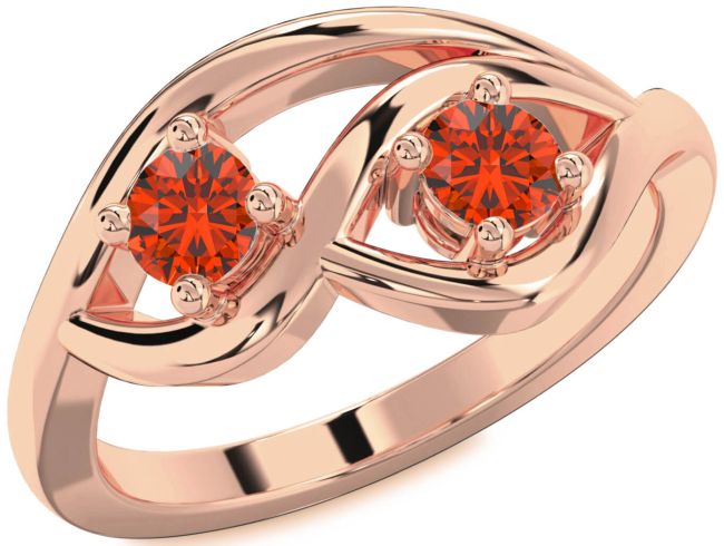 Fire Opal Rose Gold Round Two Stone Ring
