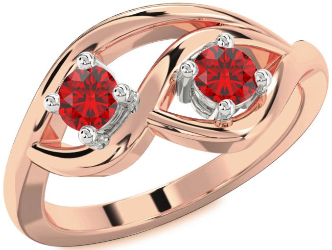 Ruby Rose Gold Silver Round Two Stone Birthstone Ring