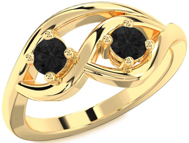 Black Diamond Gold Silver Round Two Stone Ring