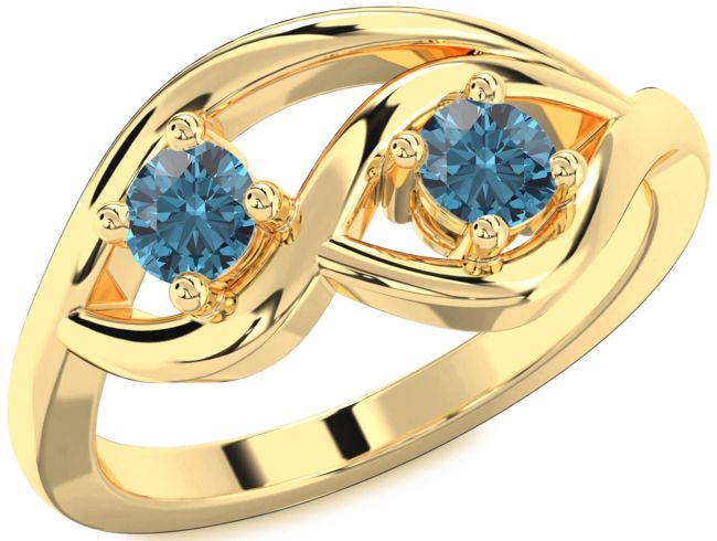 Blue Diamond Gold Round Two Stone Ring