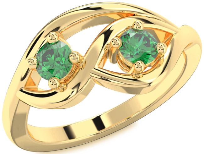 Emerald Gold Round Two Stone Birthstone Ring