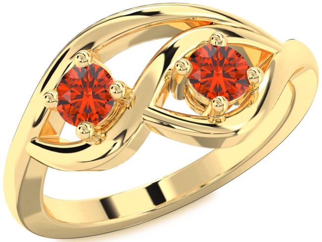 Fire Opal Gold Round Two Stone Ring