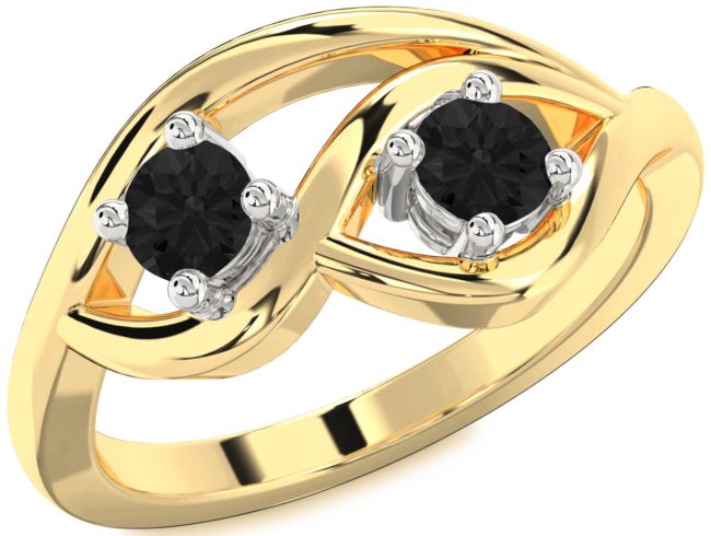 Black Diamond Gold Silver Round Two Stone Ring