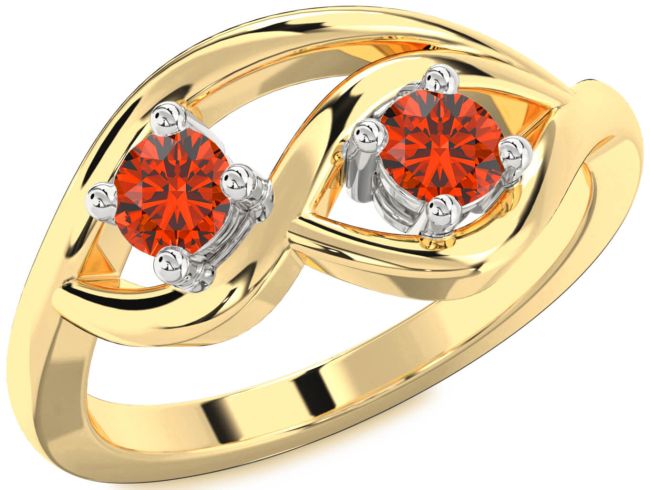 Fire Opal Gold Silver Round Two Stone Ring