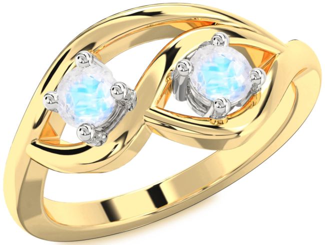 Moonstone Gold Silver Round Two Stone Ring