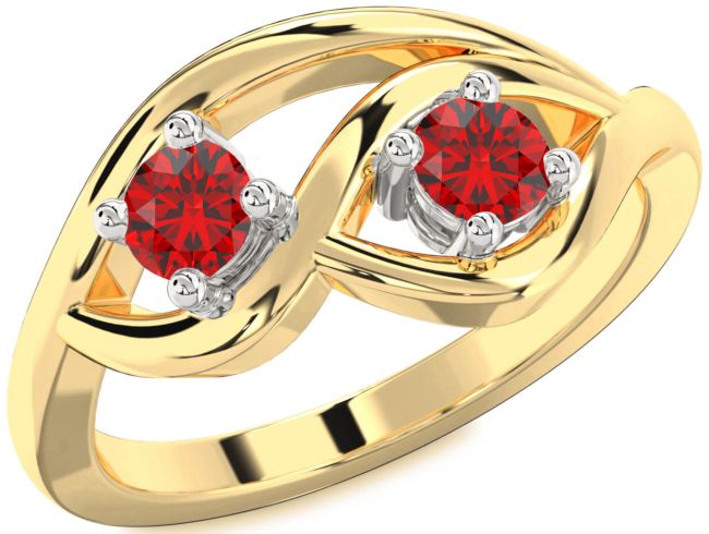 Ruby Gold Silver Round Two Stone Birthstone Ring