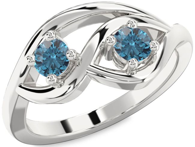Blue Diamond Silver Round Two Stone Ring