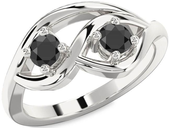 Black Onyx Silver Round Two Stone Ring