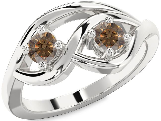 Chocolate Brown Diamond Silver Round Two Stone Ring