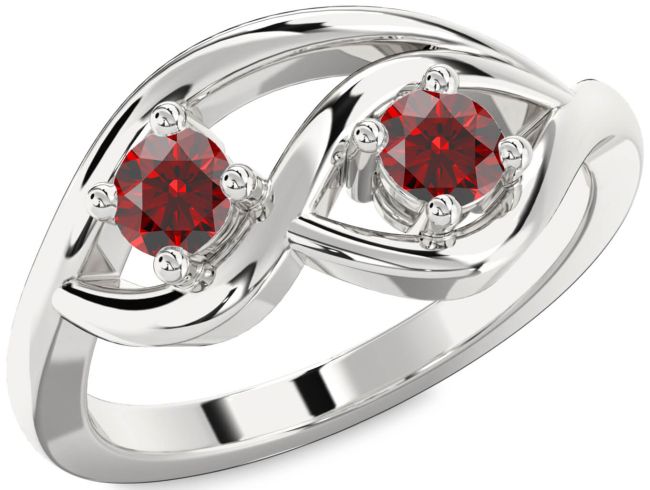 Garnet Silver Round Two Stone Birthstone Ring