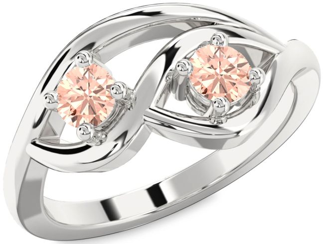 Morganite Silver Round Two Stone Ring