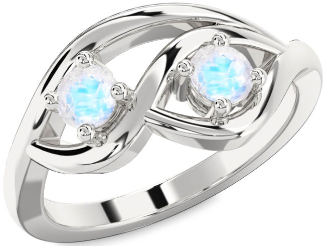 Moonstone Silver Round Two Stone Ring