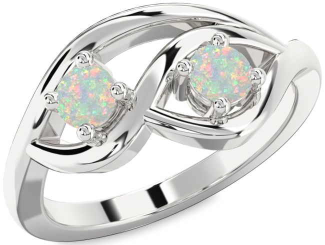Opal Silver Round Two Stone Birthstone Ring