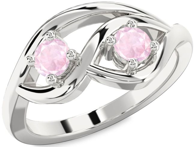 Rose Quartz Silver Round Two Stone Ring