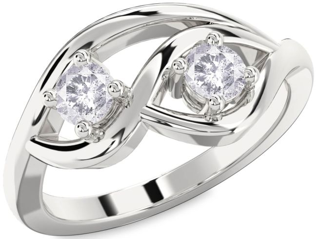 Salt & Pepper Diamond Silver Round Two Stone Ring