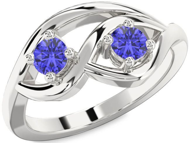 Tanzanite Silver Round Two Stone Ring