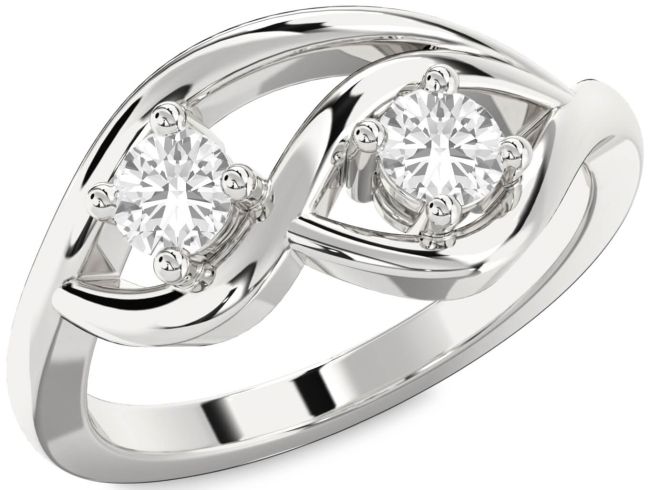 White Sapphire Silver Round Two Stone Ring