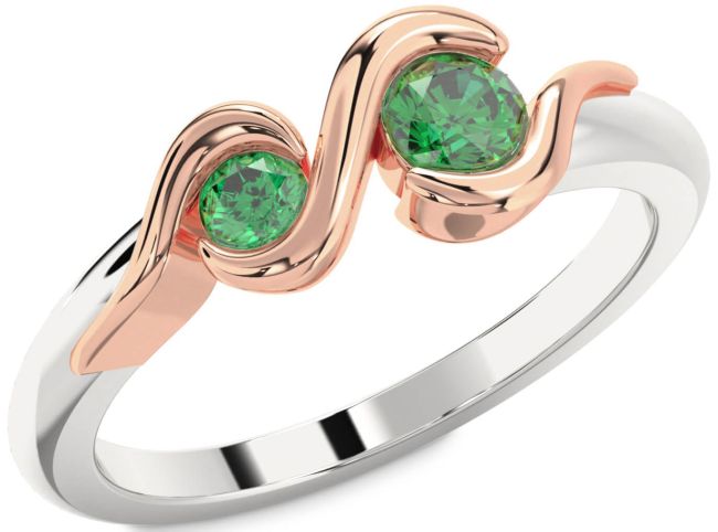 Emerald Platinum & Rose Gold Round Two Stone Birthstone Ring