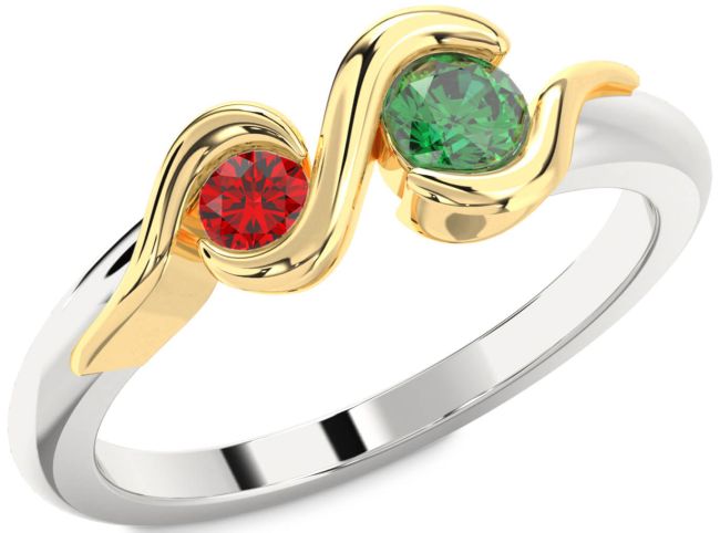 Gold Silver Round Two Stone Promise Ring