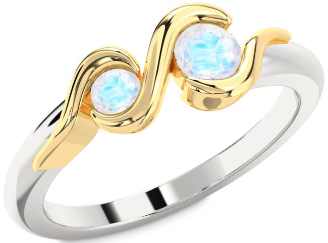 Moonstone Gold Silver Round Two Stone Ring