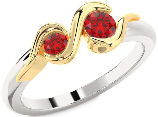 Ruby Gold Silver Round Two Stone Birthstone Ring