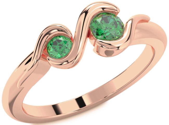 Emerald Rose Gold Round Two Stone Birthstone Ring